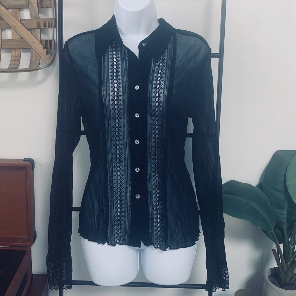 Heart Moon Star Lacy Sheer Button Down